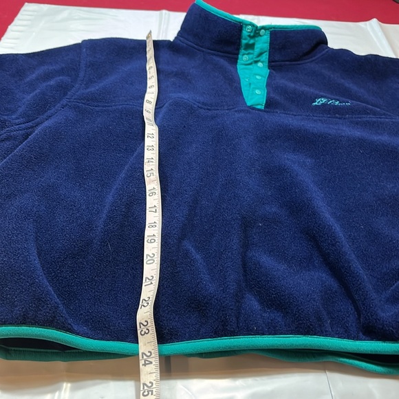 LL Bean BLUE FLEECE jacket aqua trim PULLOVER 4 snap neck, Mens 2XL side pockets - Picture 10 of 15